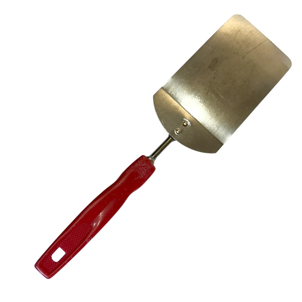 VTG Stainless Steel Metal Spatula Short Red Plastic Handle Kitchen 10.5 Inch